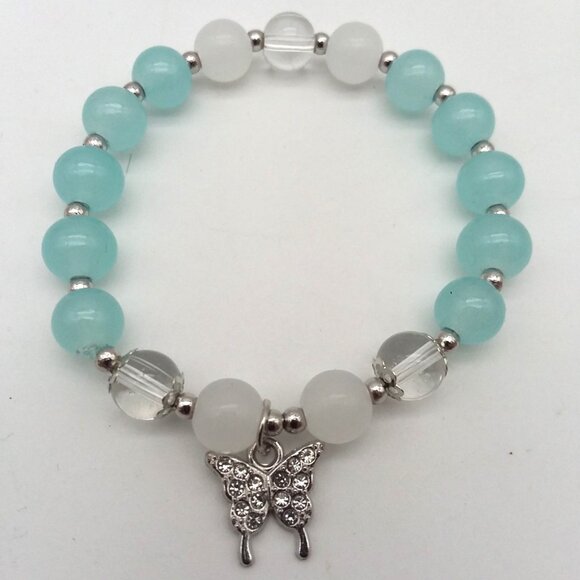 Butterfly Charm Bracelet Stainless Metal Beads Boho Dangle Stretchy Trendy Fun - Picture 2 of 3